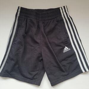 Adidas Kids Black Shorts White And Grey Stripes